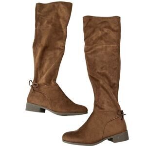 NEW Arizona Pines Brown Over the Knee Boots Size 9 Faux Suede Flat Low Heel Bow